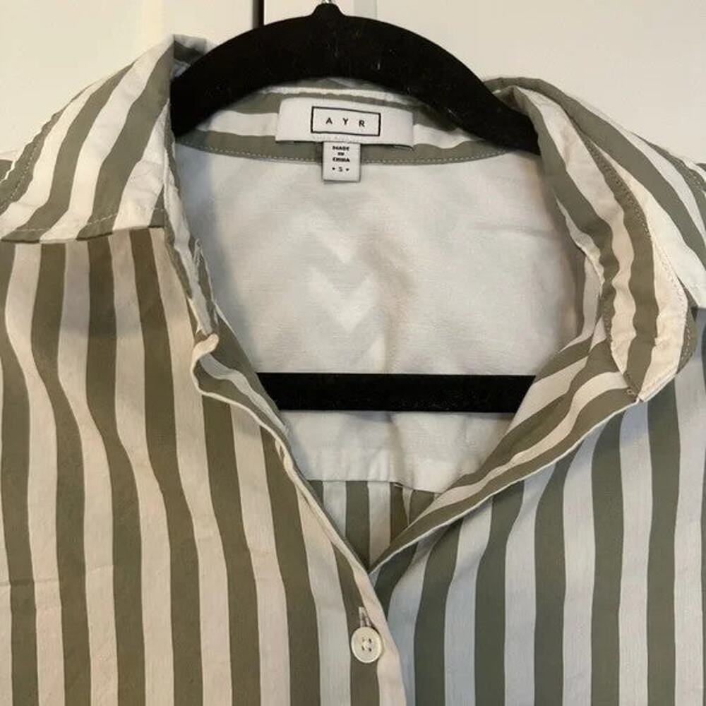 AYR The Deep End Button Down Long Sleeve Shirt - S - Green And White - Picture 4 of 6
